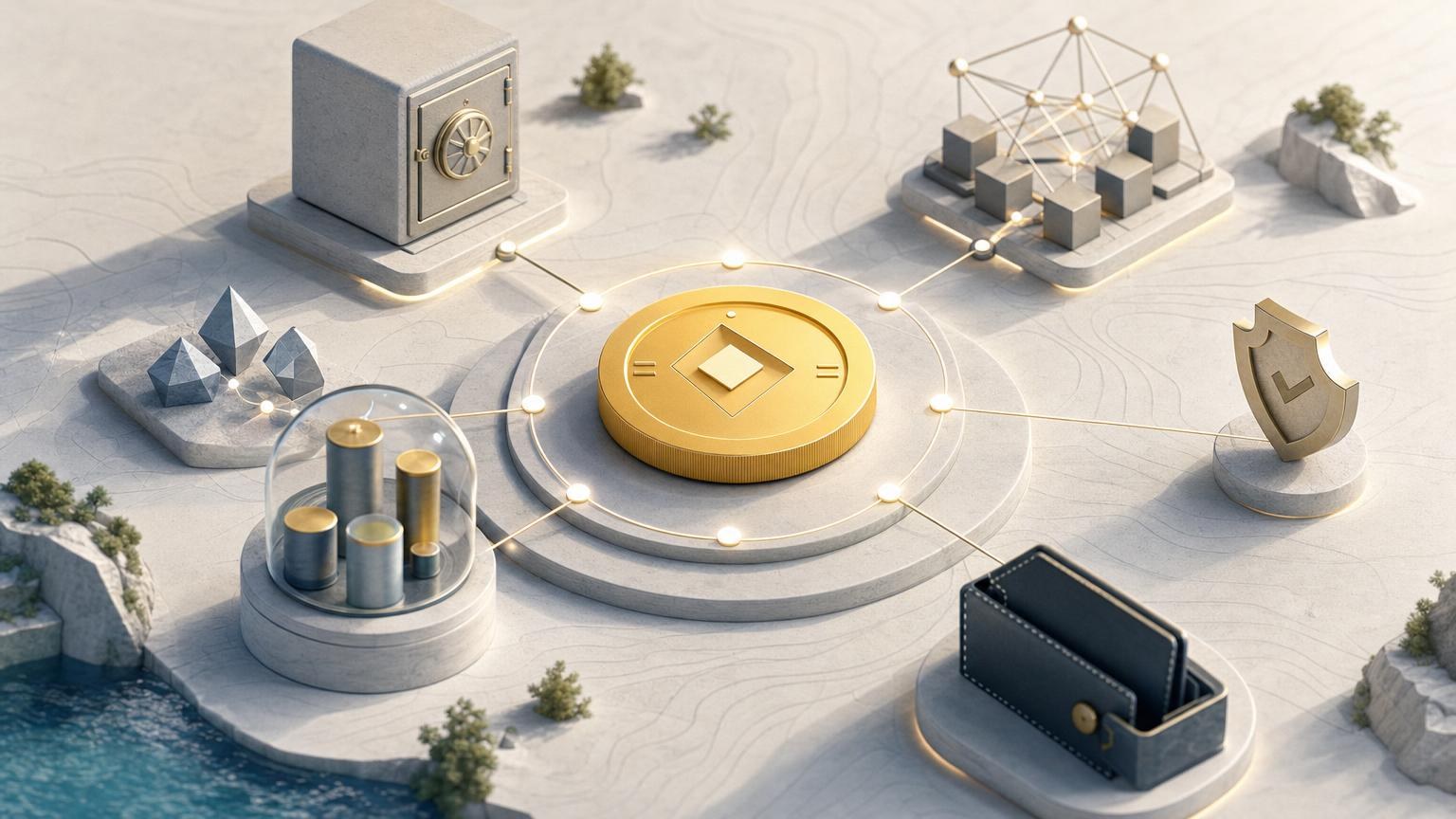 A knowledge map showing how DAI connects collateral, smart contracts, price oracles, liquidations, governance, and practical transfers